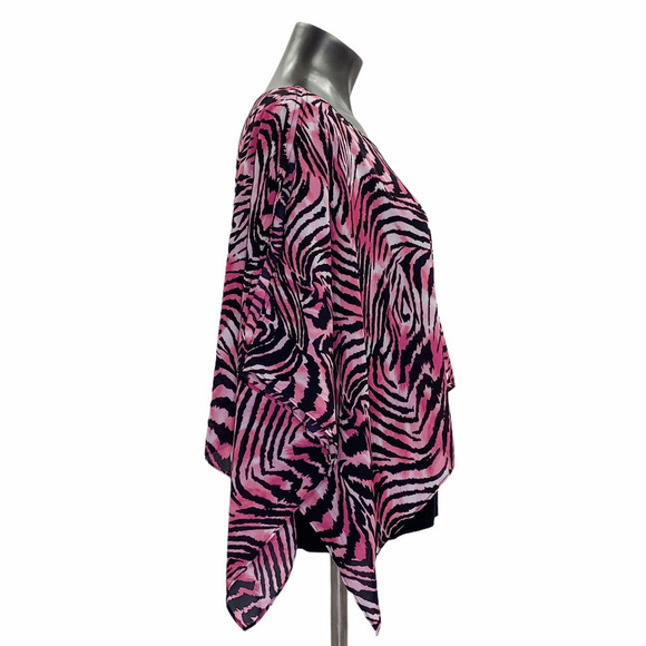 THALIA Sodi Flowy Layer Pink Zebra Poncho Blouse M - Picture 2 of 9